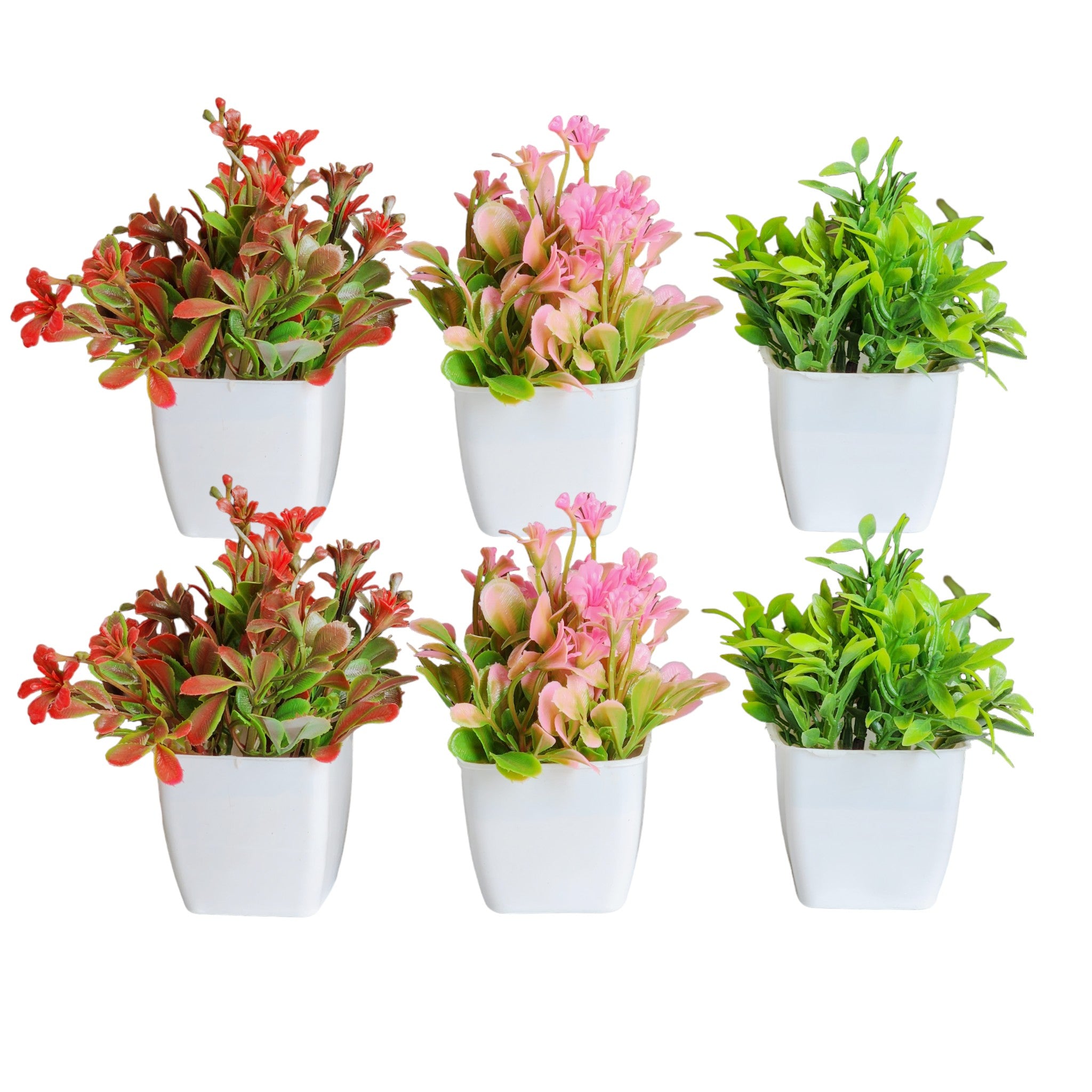 6 PC Artificial Mini Small Fake Plants with Pot  for House Office Tabletop Decoration