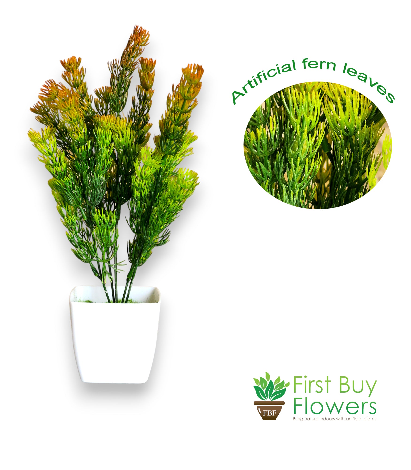 Artificial Beautiful Fern Plant with white pot