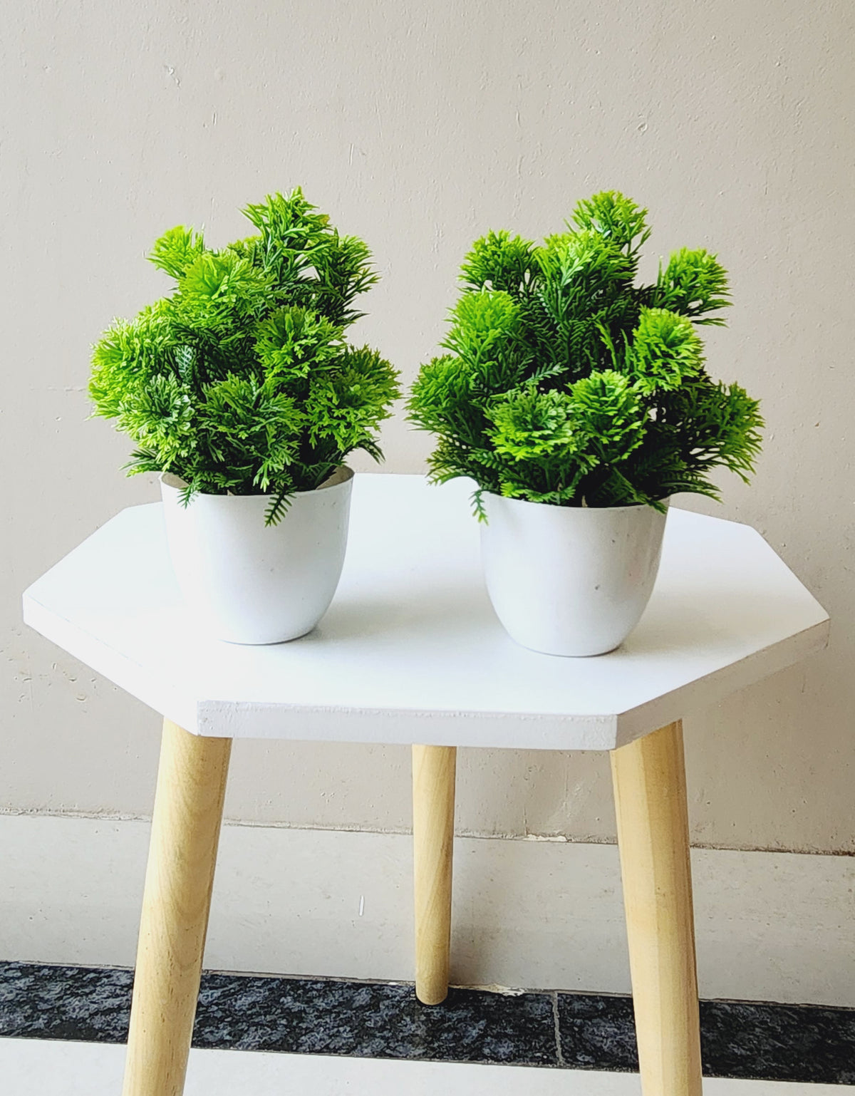 Artificial Small Green Bush Plants for Home Decor Bathroom Office Set of 2