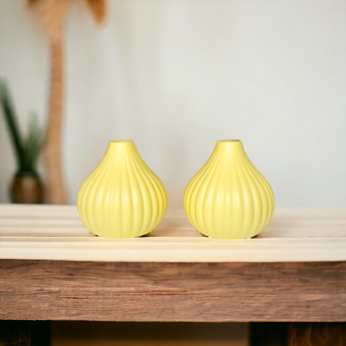 Modak shape plastic pots , 5 inch Yellow  set of 2