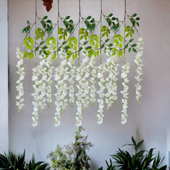 Pack of 6  Artificial Wisteria Vine , Wisteria flower Hanging ( White )