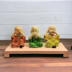 3 Pc Feng Shui Buddha Cute Solar Head Meditation Buddhist Monk Figure, for Good Luck