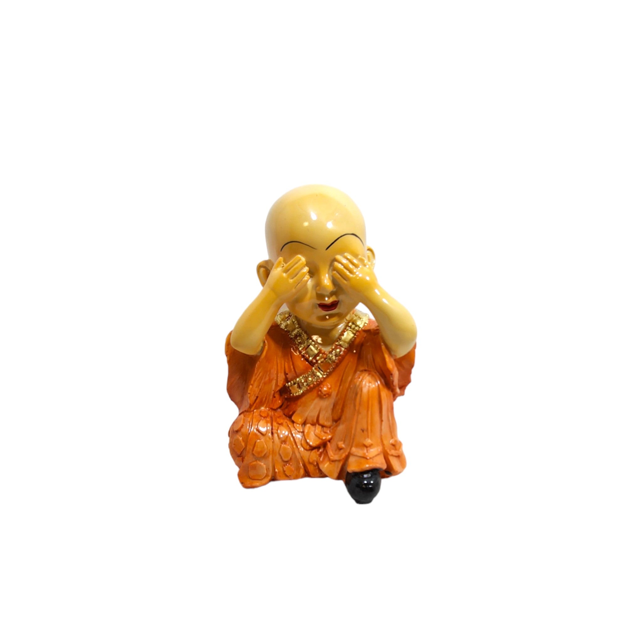 3 Pc Feng Shui Buddha Cute Solar Head Meditation Buddhist Monk Figure, for Good Luck