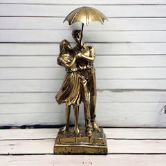 Lovely Couple Standing Holding Umbrella Idol for Gifting and Decor