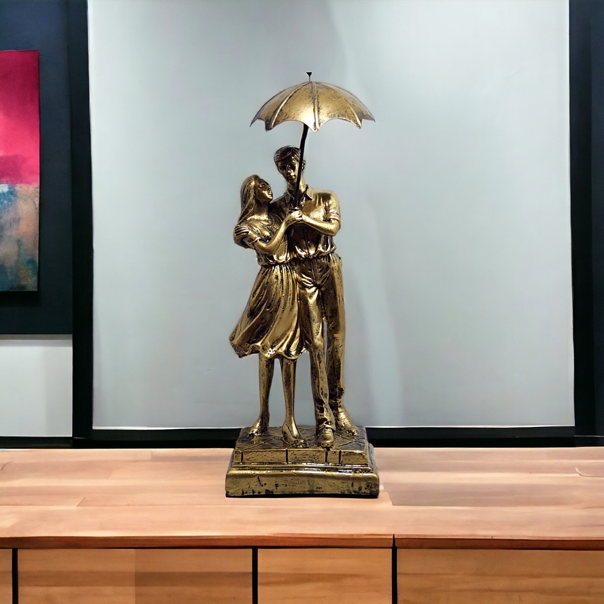 Lovely Couple Standing Holding Umbrella Idol for Gifting and Decor