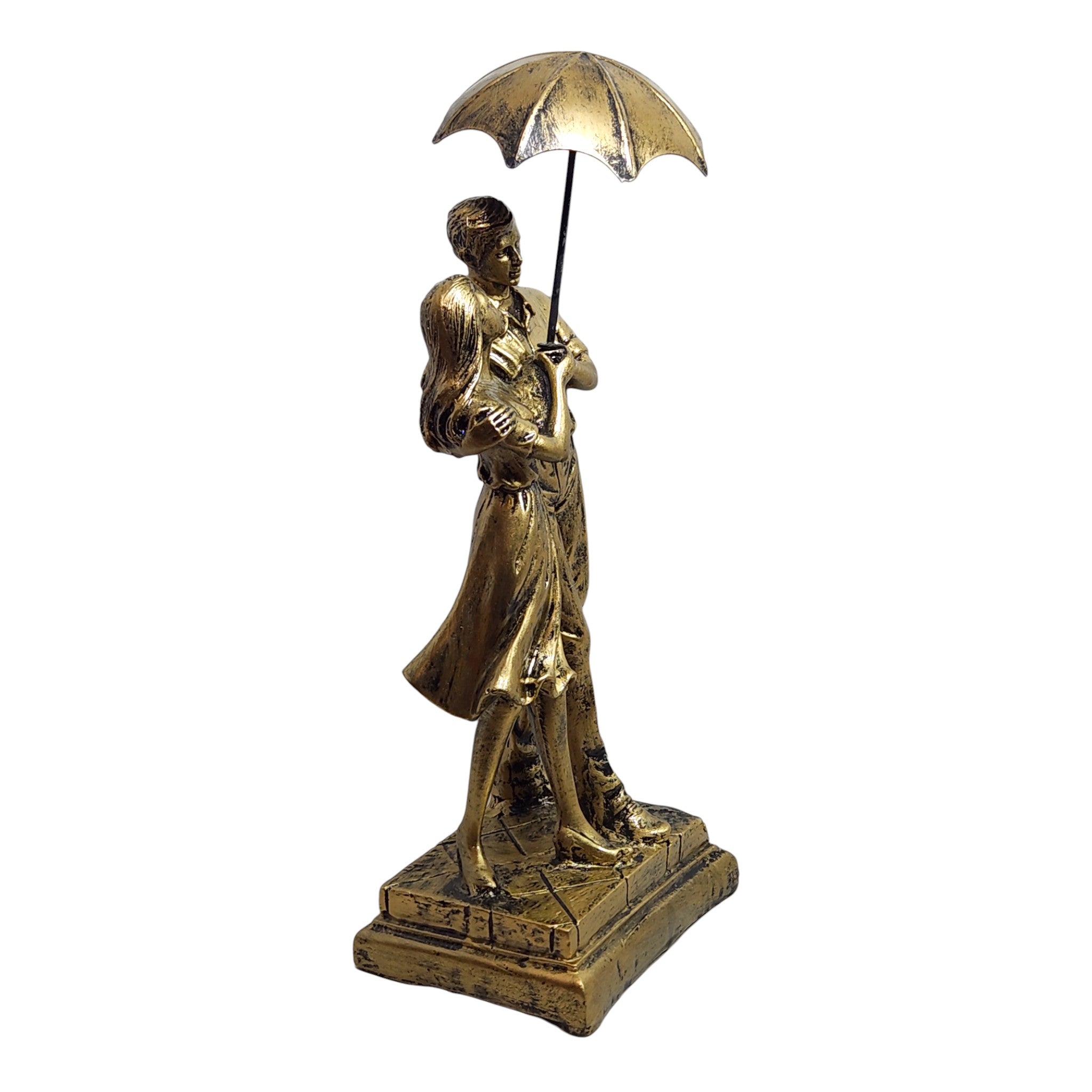 Lovely Couple Standing Holding Umbrella Idol for Gifting and Decor