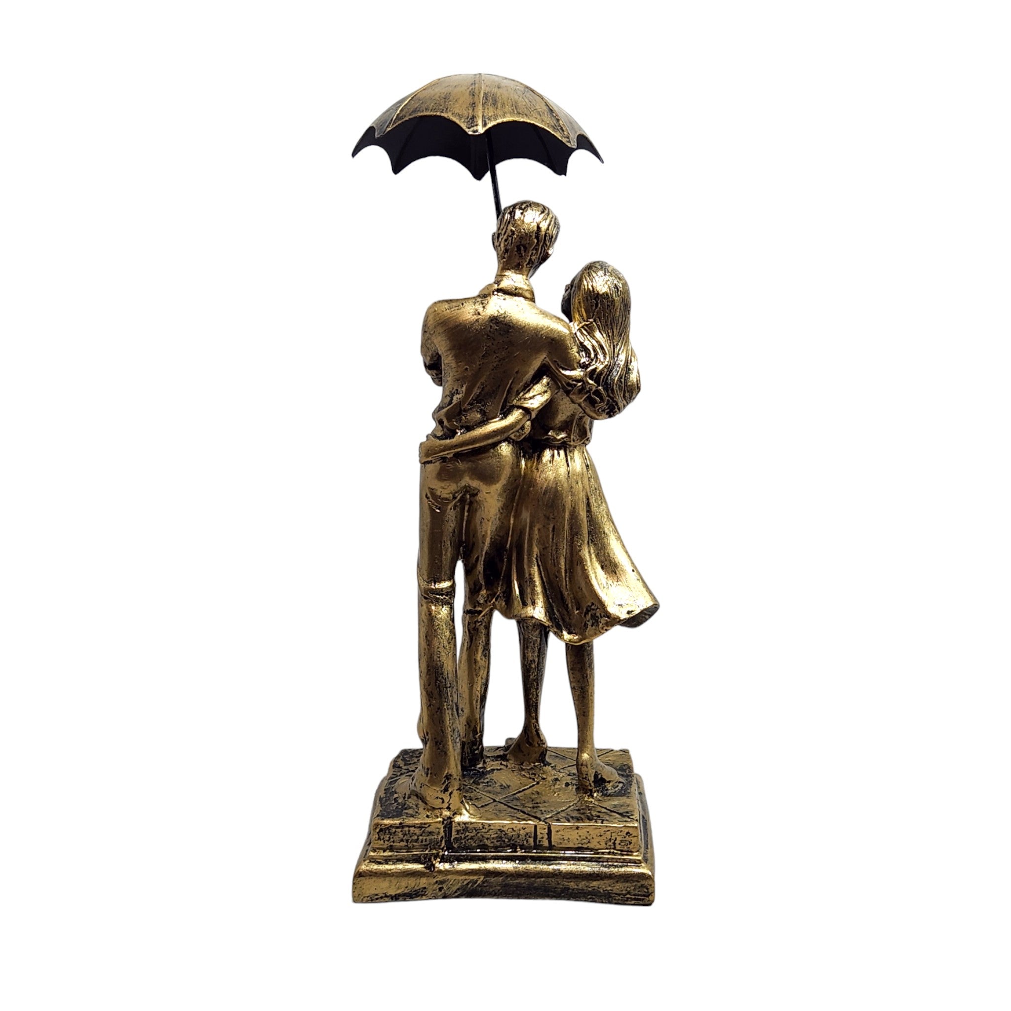 Lovely Couple Standing Holding Umbrella Idol for Gifting and Decor