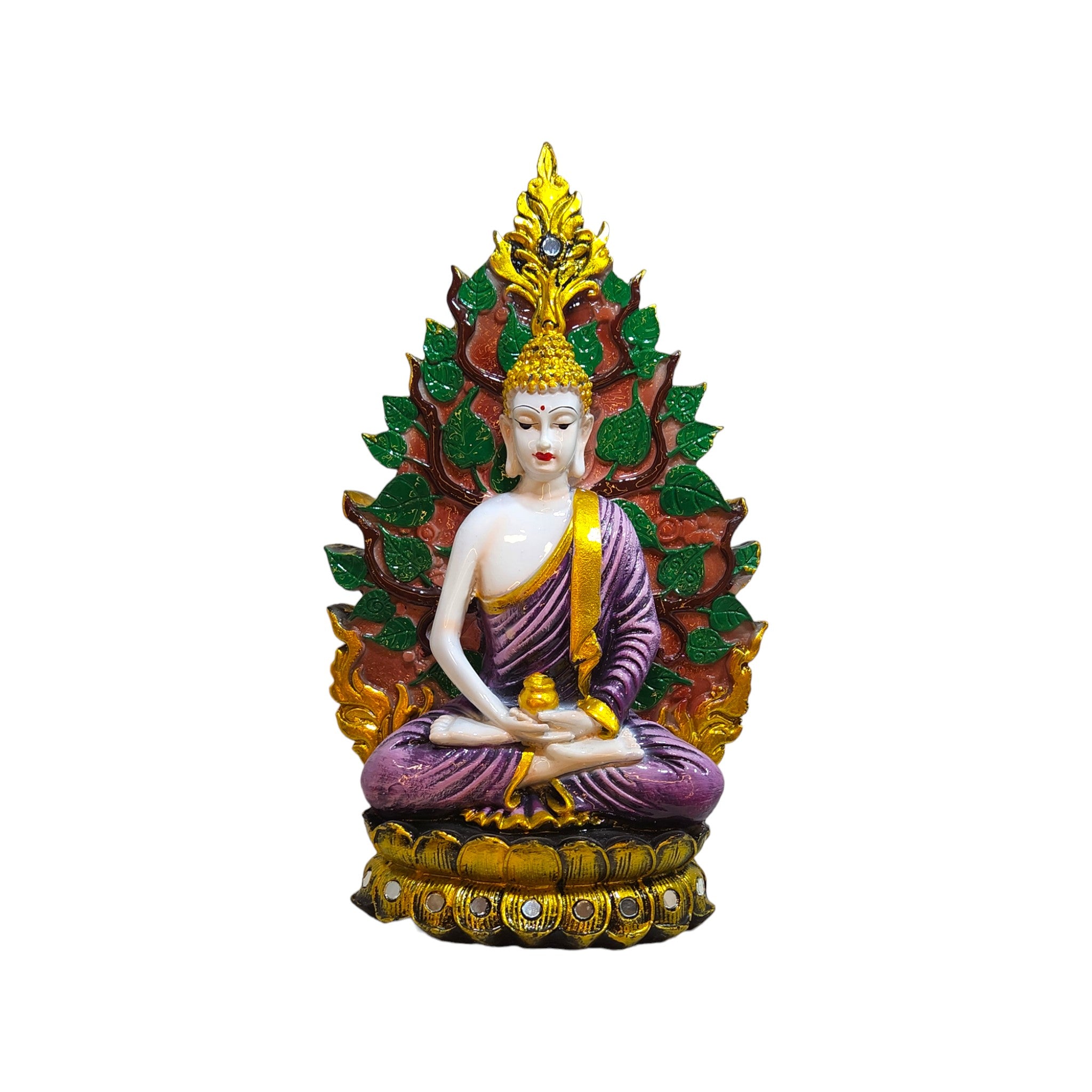 Unique Buddha statue with leaf background