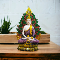 Unique Buddha statue with leaf background