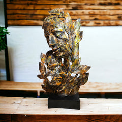 Leaf Couple Faces Statue Showpiece Idol for Gifting & Home Table Decoration