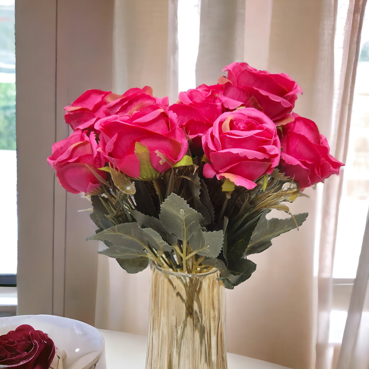 Artificial Dry rose bunch set of 2 (  Dark Pink )