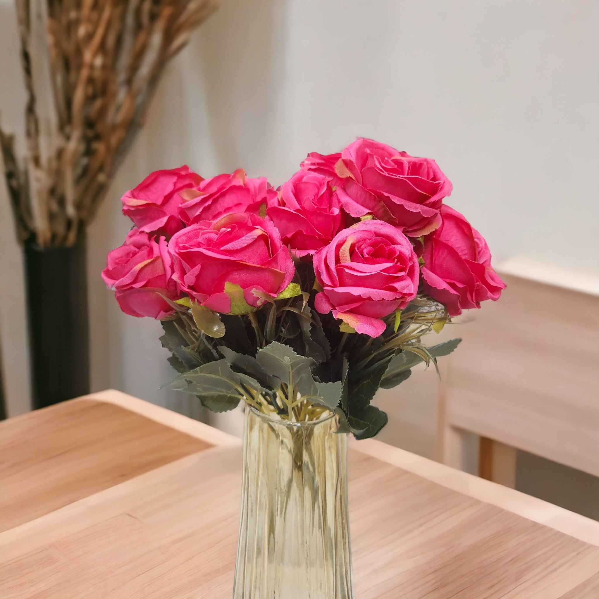 Artificial Dry rose bunch set of 2 (  Dark Pink )