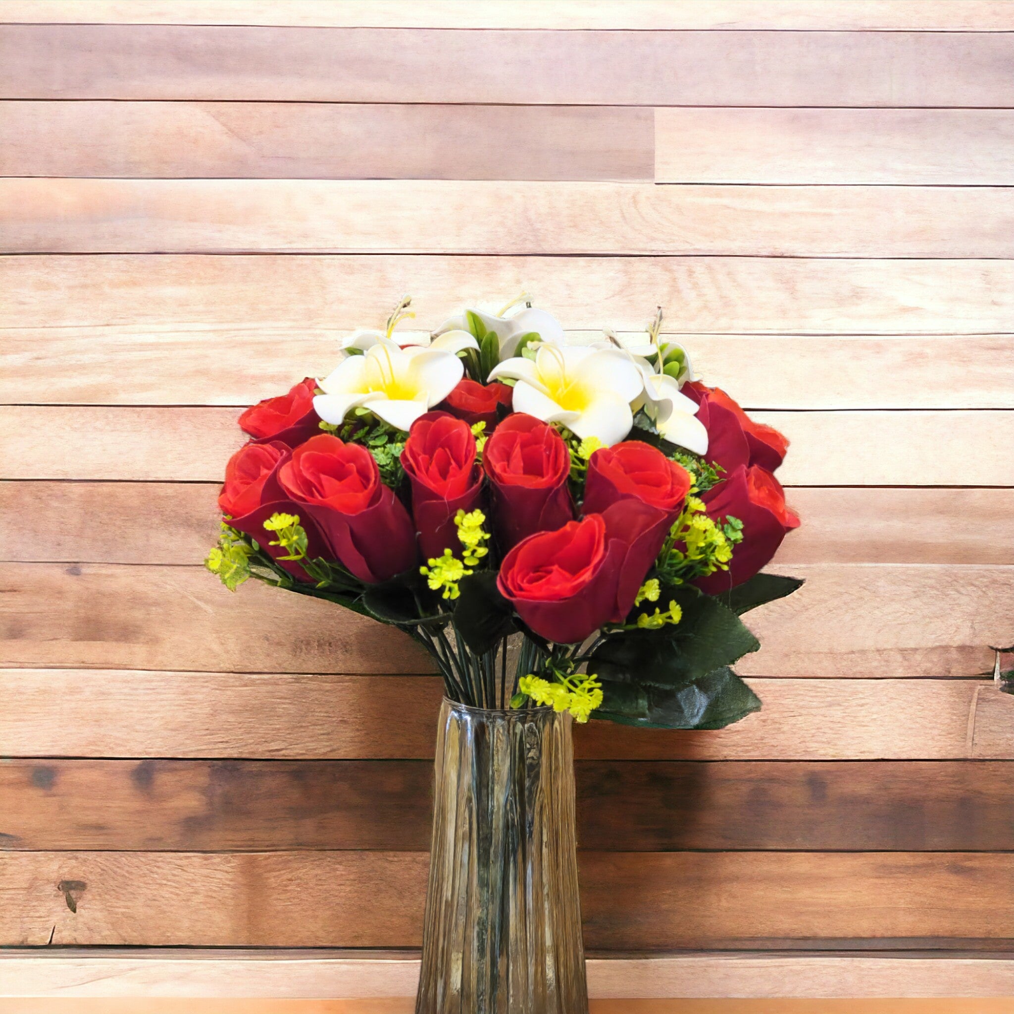 Artificial Rose and Frangipani flower bunch