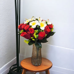 Artificial Rose and Frangipani flower bunch