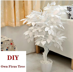 Artificial White Ficus tree leaves set of 6 bunch