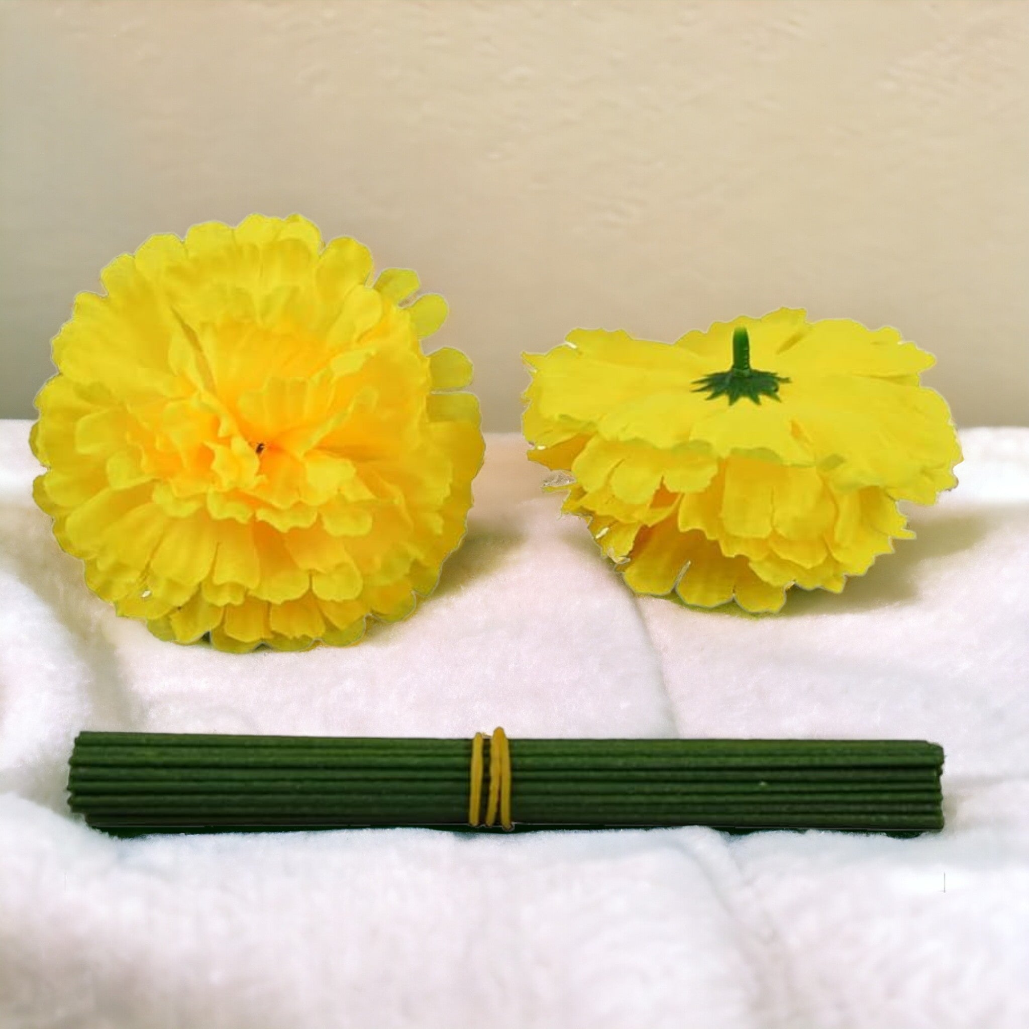 Silk Carnation Flower, 50 Artificial Flowers, Used for Wedding Decoration , Temple  ( Yellow)