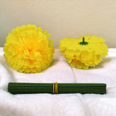 Silk Carnation Flower, 50 Artificial Flowers, Used for Wedding Decoration , Temple  ( Yellow)