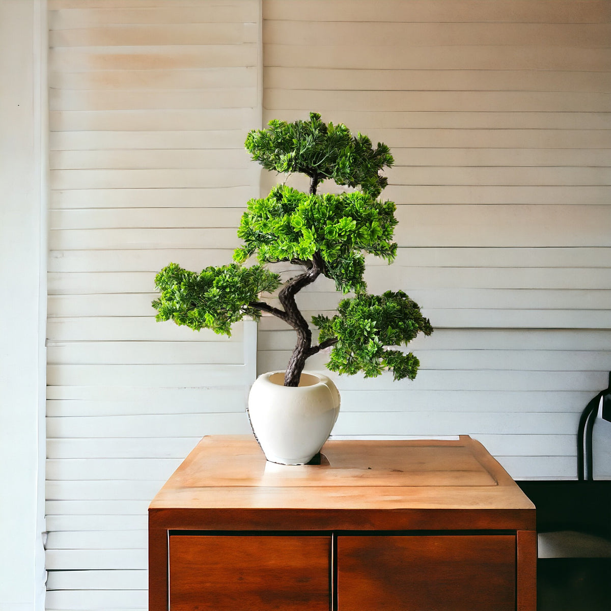 Artificial Big Bonsai plant with apple shape white pot