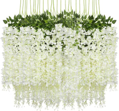 Pack of 6  Artificial Wisteria Vine , Wisteria flower Hanging ( White )