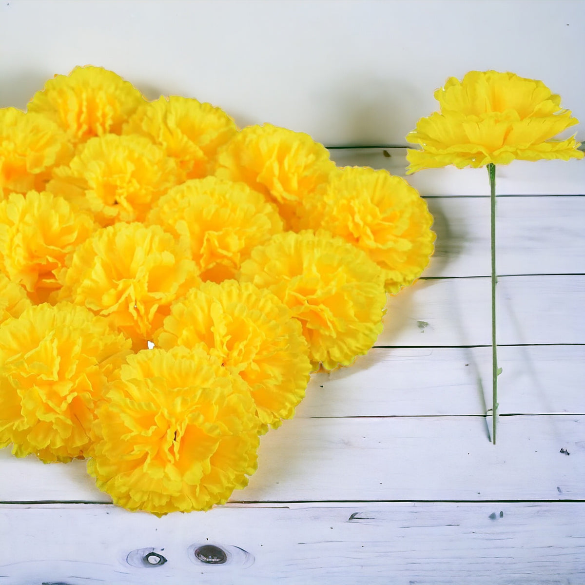 Silk Carnation Flower, 50 Artificial Flowers, Used for Wedding Decoration , Temple  ( Yellow)