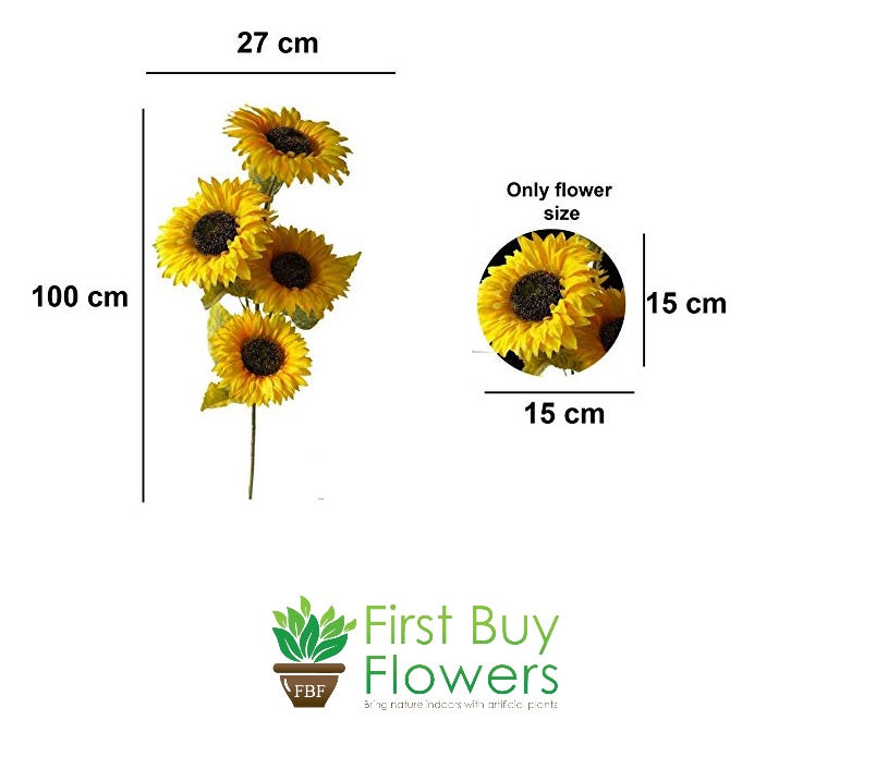 Artificial Sunflower Stick For Home Decoration , Yellow Sunflower Artificial Flower  (40 inch, Pack of 1, Flower Bunch)