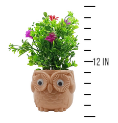 Natural Looking Artificial Bunch of Green Plants embedded in Stunning Owl Shaped Pot