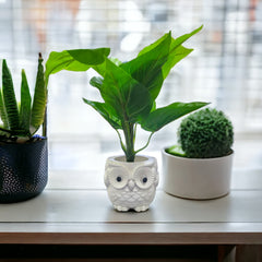 Natural Looking Artificial Plant with White Owl Shaped  Pot