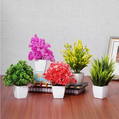 Set of 5 Bonsai Wild Artificial Plant with Pot ( Multi color , 5 Pieces) Artificial Plants for Home Decor