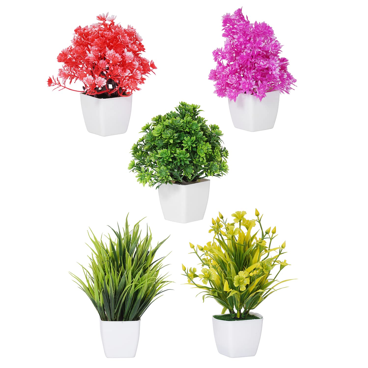 Set of 5 Bonsai Wild Artificial Plant with Pot ( Multi color , 5 Pieces) Artificial Plants for Home Decor