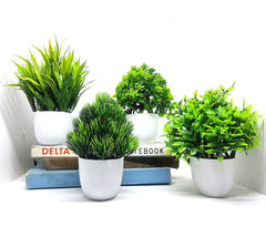 Artificial Bonsai Flower Plant with Plastic Pot for Home Office Table Greenery Room Bathroom Decor  set of 4