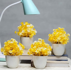 Artificial yellow flower pot for home decoration set of 4